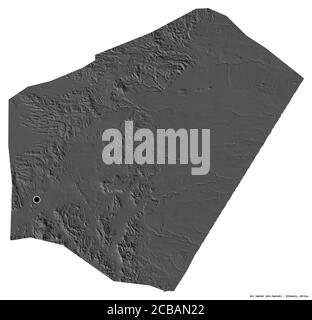 Form von Ali Sabieh, Region Dschibuti, mit seiner Hauptstadt isoliert auf weißem Hintergrund. Höhenkarte mit zwei Ebenen. 3D-Rendering Stockfoto