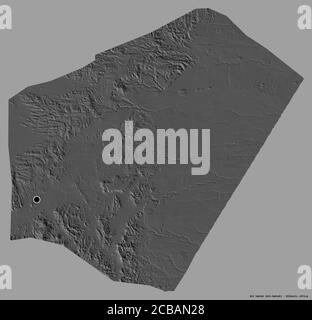 Form von Ali Sabieh, Region von Dschibuti, mit seiner Hauptstadt isoliert auf einem einfarbigen Hintergrund. Höhenkarte mit zwei Ebenen. 3D-Rendering Stockfoto