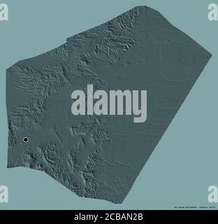 Form von Ali Sabieh, Region von Dschibuti, mit seiner Hauptstadt isoliert auf einem einfarbigen Hintergrund. Farbige Höhenkarte. 3D-Rendering Stockfoto