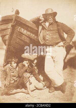 Newhaven Fisherman mit zwei Jungen, 1843-47. Stockfoto