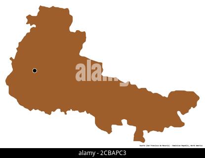 Form von Duarte, Provinz der Dominikanischen Republik, mit seiner Hauptstadt isoliert auf weißem Hintergrund. Komposition von gemusterten Texturen. 3D-Rendering Stockfoto