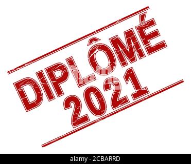 Stempel GRADUATE 2021 mit Abrieb auf weißem Hintergrund. Der Grunge-Stil. Vektorgrafik. Sprache Französisch Stock Vektor