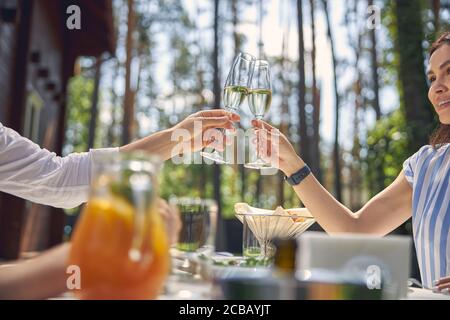 Herrin und Gentlemen toasten ihre Weingläser Stockfoto
