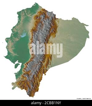 Form von Ecuador mit seiner Hauptstadt isoliert auf weißem Hintergrund. Topografische Reliefkarte. 3D-Rendering Stockfoto