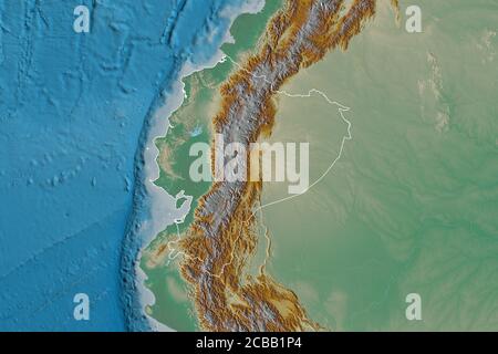 Ausgedehntes Gebiet von skizzierten Ecuador. Topografische Reliefkarte. 3D-Rendering Stockfoto