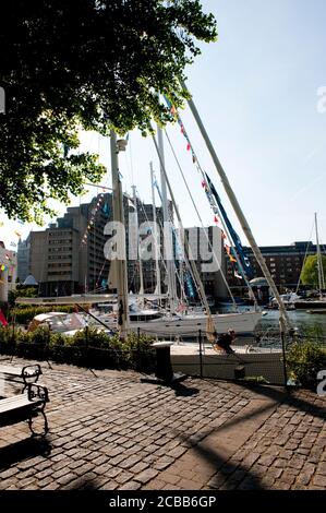 Yachten liegen in St Katharine Docks Marina, London. Stockfoto