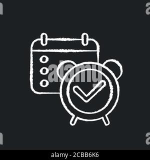 Erinnerung überprüfen Kreide weißes Symbol auf schwarzem Hintergrund. Organizer-Häkchen. Meeting-Datum im Kalender. Planung planen. Mit Markierung ankreuzen. Büroplanung Stock Vektor