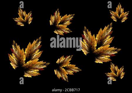 Fraktale Abstraktion, Herbst Blatt auf schwarzem Hintergrund Stockfoto