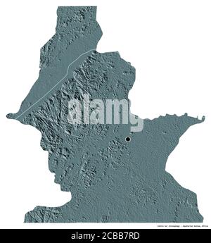 Form des Centro Sur, Provinz Äquatorialguinea, mit seiner Hauptstadt isoliert auf weißem Hintergrund. Farbige Höhenkarte. 3D-Rendering Stockfoto