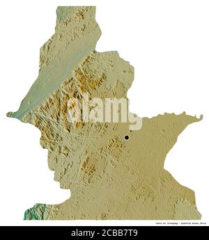 Form des Centro Sur, Provinz Äquatorialguinea, mit seiner Hauptstadt isoliert auf weißem Hintergrund. Topografische Reliefkarte. 3D-Rendering Stockfoto