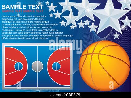 Basketball-, Ball- und Basketballfeld, Vektorgrafik für Plakate, Präsentationen, Informationen, Poster Stock Vektor