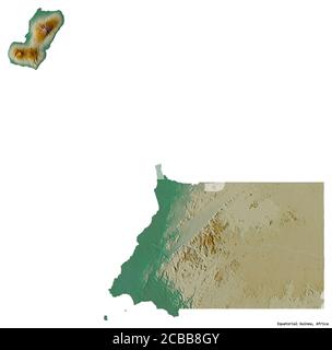 Form von Äquatorialguinea mit seiner Hauptstadt isoliert auf weißem Hintergrund. Topografische Reliefkarte. 3D-Rendering Stockfoto