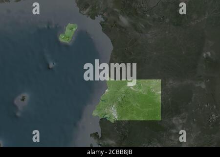 Form von Äquatorialguinea durch die Desaturierung benachbarter Gebiete getrennt. Satellitenbilder. 3D-Rendering Stockfoto