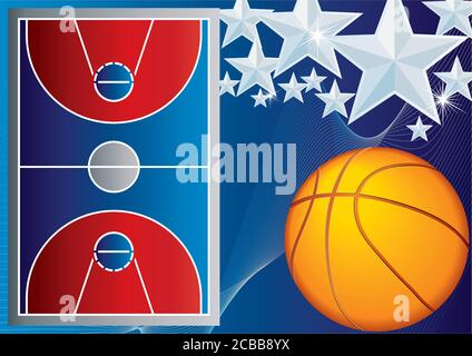 Basketball-, Ball- und Basketballfeld, Vektorgrafik für Plakate, Präsentationen, Informationen, Poster Stock Vektor