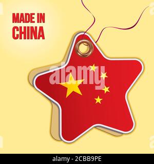 Hergestellt in China. Flagge von China, Volksrepublik China. Label Preisschild in Form eines Papier-Stern. vektor-Bild für jedes Ihrer Projekte. Stock Vektor