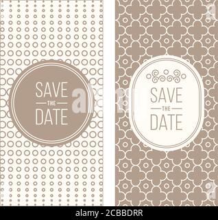 Zwei Retro Hochzeit Einladungsvorlagen - abstrakt geometrisch gemusterten Hintergrund und geometrischen Rahmen. Monoline-Style. Vektorgrafik. Blasser Retro-Look Stock Vektor