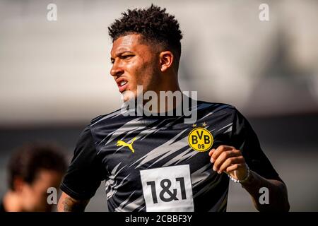 12. August 2020, Österreich, Altach: Fußball: Testspiele, SC Altach - Borussia Dortmund am 12.08.2020 in der Cashpoint Arena. Jadon Sancho aus Dortmund wärmt sich auf. Foto: David Inderlied/DPA/dpa Stockfoto