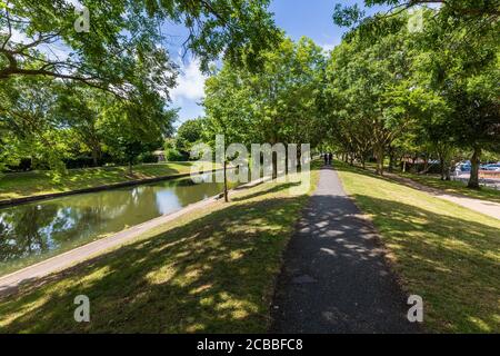 Der baumbestandene Pfad entlang des Royal Military Canal im 19. Jahrhundert bei Hythe in Kent, England Stockfoto