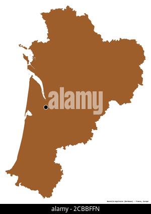 Form von Nouvelle-Aquitaine, Region von Frankreich, mit seiner Hauptstadt isoliert auf weißem Hintergrund. Komposition von gemusterten Texturen. 3D-Rendering Stockfoto
