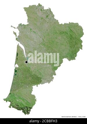 Form von Nouvelle-Aquitaine, Region von Frankreich, mit seiner Hauptstadt isoliert auf weißem Hintergrund. Satellitenbilder. 3D-Rendering Stockfoto