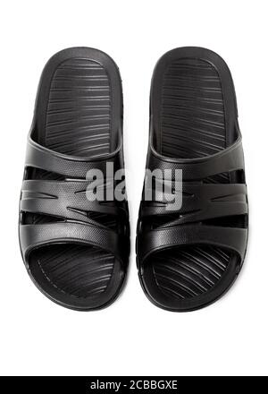 Schwarze Herren-Flip-Flops auf weißem Hintergrund Stockfoto