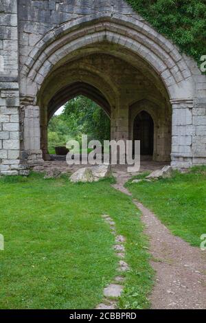 Roche Abbey, Gemeinde Maltby, Rotherham, South Yorkshire, Englisches Erbe, geplantes Denkmal, historische Stätte, Struktur, Garten, Umwelt. Stockfoto