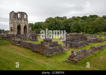 Roche Abbey, Gemeinde Maltby, Rotherham, South Yorkshire, Englisches Erbe, geplantes Denkmal, historische Stätte, Struktur, Garten, Umwelt. Stockfoto