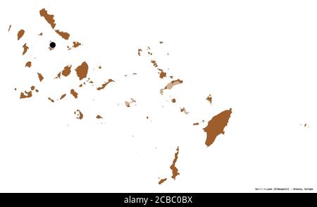 Form der südlichen Ägäis, dezentrale Verwaltung von Griechenland, mit seiner Hauptstadt isoliert auf weißem Hintergrund. Komposition von gemusterten Texturen. 3D-RE Stockfoto