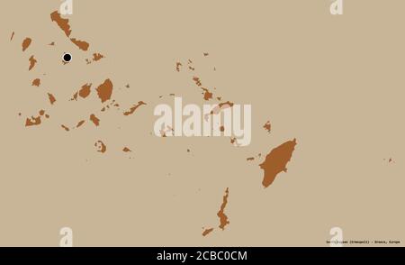 Form der südlichen Ägäis, dezentrale Verwaltung von Griechenland, mit seiner Hauptstadt isoliert auf einem einfarbigen Hintergrund. Komposition von gemusterter Textur Stockfoto