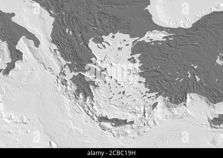 Ausgedehntes Gebiet von Griechenland. Höhenkarte mit zwei Ebenen. 3D-Rendering Stockfoto