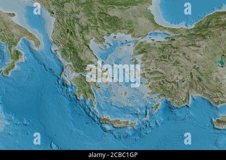 Ausgedehntes Gebiet von Griechenland. Satellitenbilder. 3D-Rendering Stockfoto