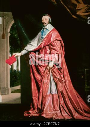 Kardinal Armand Jean du Plessis (1585-1642) bekannt als Kardinal von Richelieu. Französischer Geistlicher und Staatsmann. Er war Chief Minister von König Louis XIII.. Porträt von Cadinal de Richelieu von Philippe de Champaigne (1602-1674), der Führer Französisch Porträt Maler der Regierungszeit von Louis XIII.. Öl auf Leinwand, gemalt zwischen 1633 und 1640 (259,5 x 178,5 cm). Nationalgalerie. London, England, Vereinigtes Königreich. Stockfoto