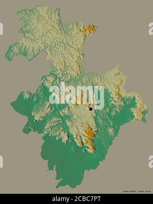 Form von Kindia, Region Guinea, mit seiner Hauptstadt isoliert auf einem einfarbigen Hintergrund. Topografische Reliefkarte. 3D-Rendering Stockfoto