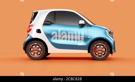 Seitenansicht des Eco Blue Concept Car auf orangefarbenem Hintergrund Stockfoto