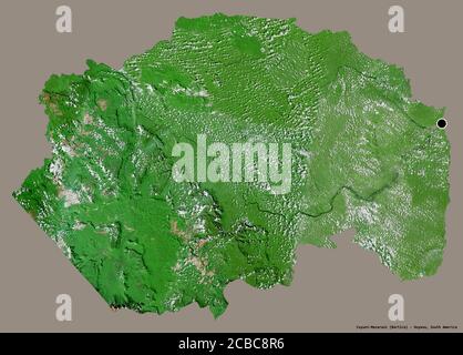 Form von Cuyuni-Mazaruni, Region von Guyana, mit seiner Hauptstadt isoliert auf einem einfarbigen Hintergrund. Satellitenbilder. 3D-Rendering Stockfoto