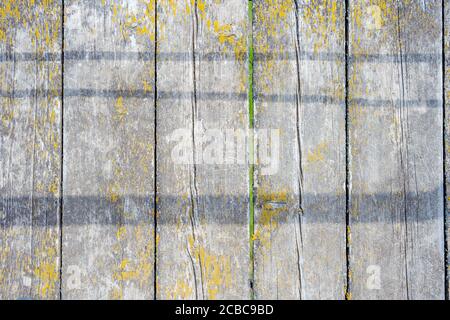Eine Holzbank, die vor einer Tür sitzt Stockfoto