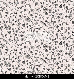 wildblumen und Gräser zeichnen nahtlose Vektor-Muster Stock Vektor