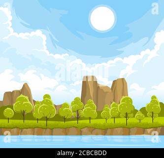 Sommerlandschaft mit Fluss Stock Vektor