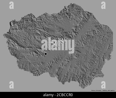 Form von Olancho, Abteilung von Honduras, mit seiner Hauptstadt isoliert auf einem einfarbigen Hintergrund. Höhenkarte mit zwei Ebenen. 3D-Rendering Stockfoto