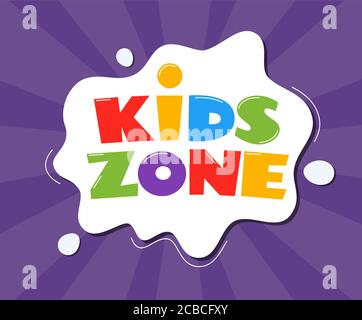 Kids Zone Emblem oder Logo für Kinderspielzimmer. Kids Zone Hand Drown Schriftzug. Farbenfrohe Vektorgrafik Stock Vektor