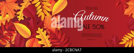Banner für Herbst Verkauf in Rahmen aus Blättern. Helle Herbstblätter. Stock Vektor