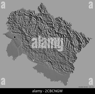 Form von Uttarakhand, Staat Indien, mit seiner Hauptstadt isoliert auf einem einfarbigen Hintergrund. Höhenkarte mit zwei Ebenen. 3D-Rendering Stockfoto