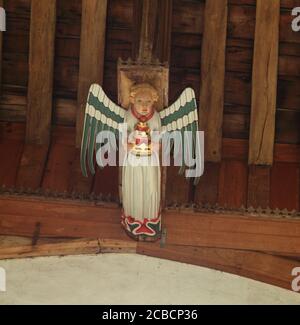 South Creake, Engel. Auf Hammerbeam Dach, Mittelalter, Holz, Schnitzerei, 15. Jahrhundert, Norfolk, England, Großbritannien Stockfoto