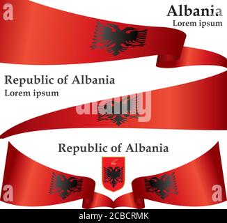 Flagge Albaniens, Republik Albanien. Vorlage für Award Design, ein offizielles Dokument mit der Flagge Albaniens. Helle, farbenfrohe Vektorgrafik. Stock Vektor