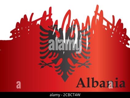 Flagge Albaniens, Republik Albanien. Vorlage für Award Design, ein offizielles Dokument mit der Flagge Albaniens. Helle, farbenfrohe Vektorgrafik. Stock Vektor