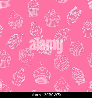 Cupcakes Nahtloses Muster auf rosa Hintergrund. Süßes Muster. Vektorgrafik. Stock Vektor
