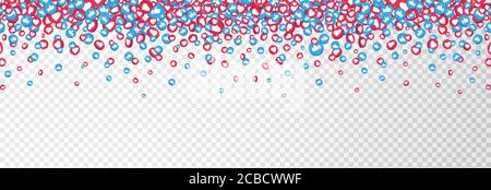 „Gefällt mir“- und „Daumen hoch“-Symbole werden auf transparentem Hintergrund isoliert dargestellt. 3d-Grenze für soziale Netzwerke. Symbole für Zählerbenachrichtigungen. Design-Elemente für soziale Medien. Stock Vektor