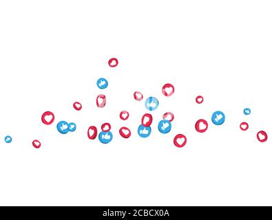 Wie und Daumen nach oben Symbole fliegen auf transparentem Hintergrund. Social Media-Elemente. symbol für soziales 3D-Netzwerk. Zählerbenachrichtigungssymbole. Emoji re Stock Vektor