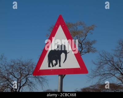 Vorsicht vor Elefanten - Schild für den Transport Stockfoto