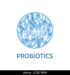 Logo von Probiotika Bakterien. Präbiotisches Symbol für Lactobacillus. Milchsägen präbiotische gesunde Flora Pflege. Gesunde Ernährung Zutat. Gute Bakterien und Mikroorgan Stock Vektor